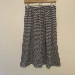 VTG Talbots Blue White Striped Jersey Midi A-Line Skirt Petite L Preppy Nautical